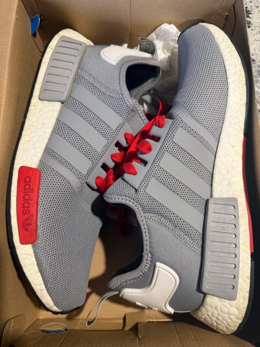 adidas Grey Sneakers with Red Accents